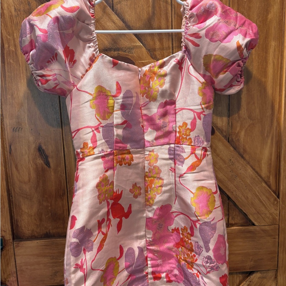 Lulu's Pink and Orange Floral Satin Skirt small